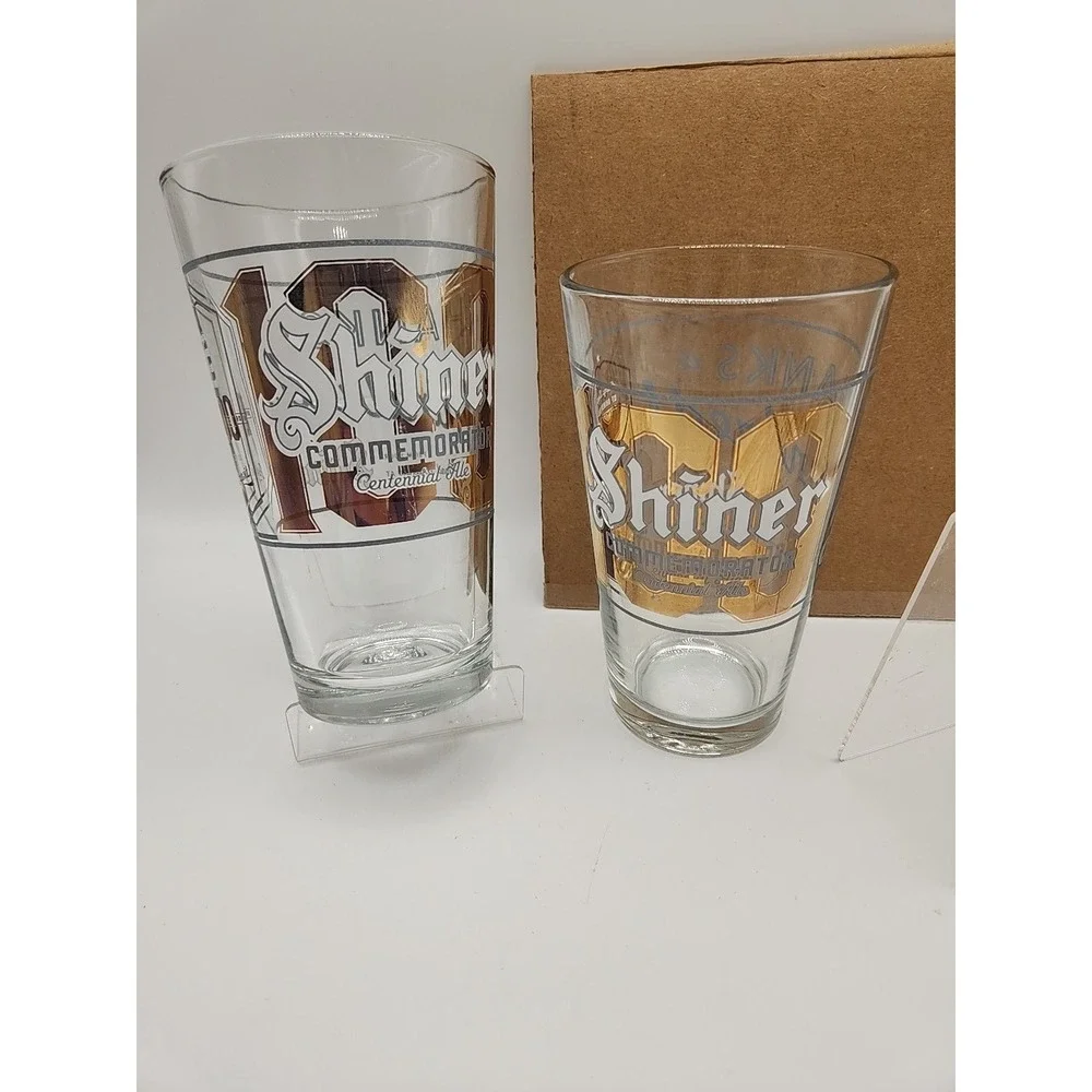 Shiner Beer Glasses 100 Commemorator Centennial  Retired Brew Rare Man Cave Read